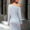 Heathered Knit Boat Neck Mini Dress - Image 3