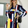 Geo Print Notch Neck Shirt Dress