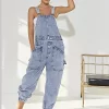 Slant Pocket Denim Overalls Without Tube