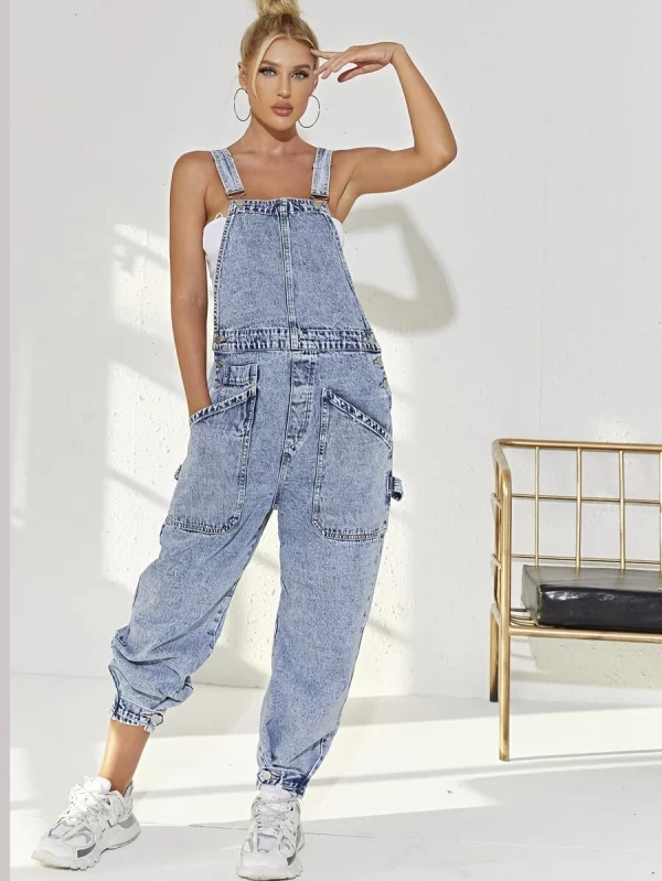 Slant Pocket Denim Overalls Without Tube