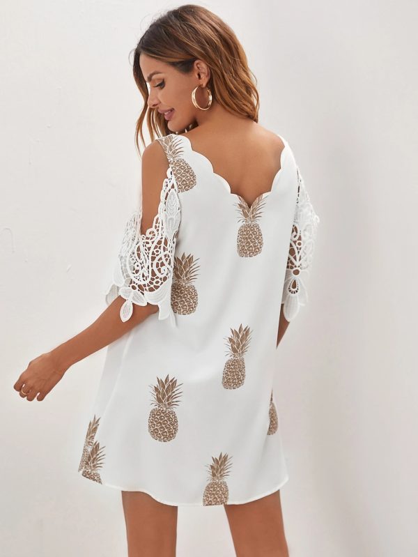 EMERY ROSE Scallop Trim Contrast Lace Pineapple Dress - Image 3