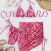 3pack Allover Print Triangle Bikini Swimsuit & Beach Skir