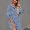 Striped Roll Up Sleeve Shirt Dress