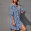 Striped Roll Up Sleeve Shirt Dress - Image 3