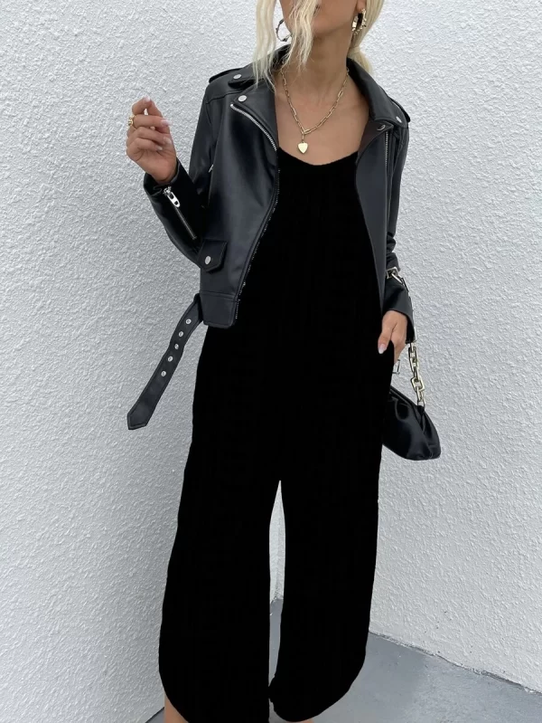 Striped Print Asymmetrical Hem Cami Jumpsuit - Image 2