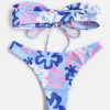 Floral Print Tie Front Bandeau Bikini Swimsuit - Image 3