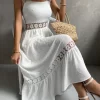 Guipure Lace Insert Ruffle Hem Dress