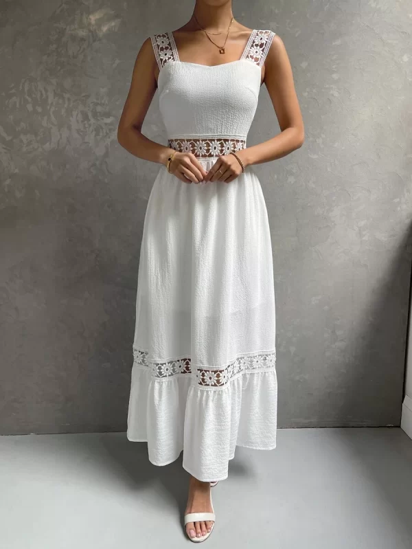 Guipure Lace Insert Ruffle Hem Dress - Image 2