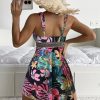 Tropical Print Stitch Detail Swim Dress With Beach Shorts - Image 3