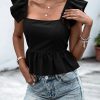 Tie Back Ruffle Sleeve Peplum Blouse - Image 3