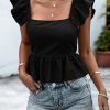 Tie Back Ruffle Sleeve Peplum Blouse