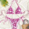Floral Print Smocked Halter Triangle Bikini Swimsuit