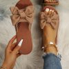 Litchi Embossed Bow Decor Slide Sandals