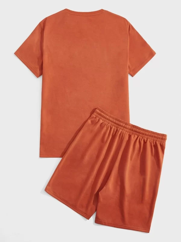 Letter Graphic Slogan Patched Detail Tee & Drawstring Waist Shorts - Image 2