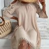 Contrast Guipure Lace Cold Shoulder Dress