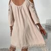 Contrast Guipure Lace Cold Shoulder Dress - Image 3