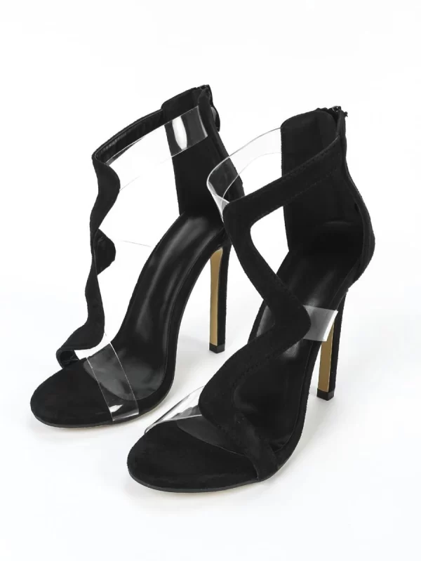 Suedette Clear Strap Stiletto Heeled Ankle Strap Sandals - Image 3