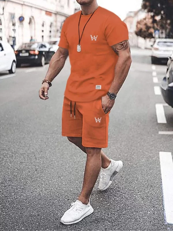 Letter Graphic Slogan Patched Detail Tee & Drawstring Waist Shorts