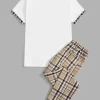 Plaid Print Polo Shirt & Drawstring Waist Pants - Image 3