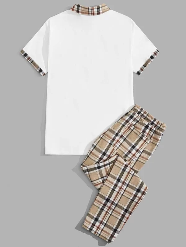 Plaid Print Polo Shirt & Drawstring Waist Pants - Image 3