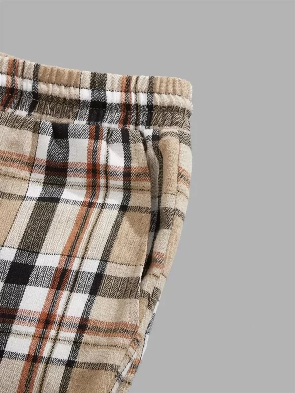 Plaid Print Polo Shirt & Drawstring Waist Pants - Image 2