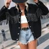 Fringe Trim Drop Shoulder Denim Jacket