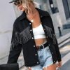 Fringe Trim Drop Shoulder Denim Jacket - Image 3