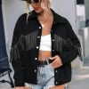 Fringe Trim Drop Shoulder Denim Jacket - Image 2