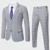 Plaid Lapel Collar Blazer & 1pc Suit Pants