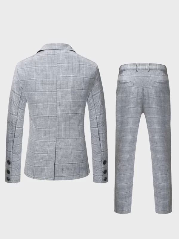 Plaid Lapel Collar Blazer & 1pc Suit Pants - Image 3