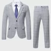 Plaid Lapel Collar Blazer & 1pc Suit Pants - Image 2