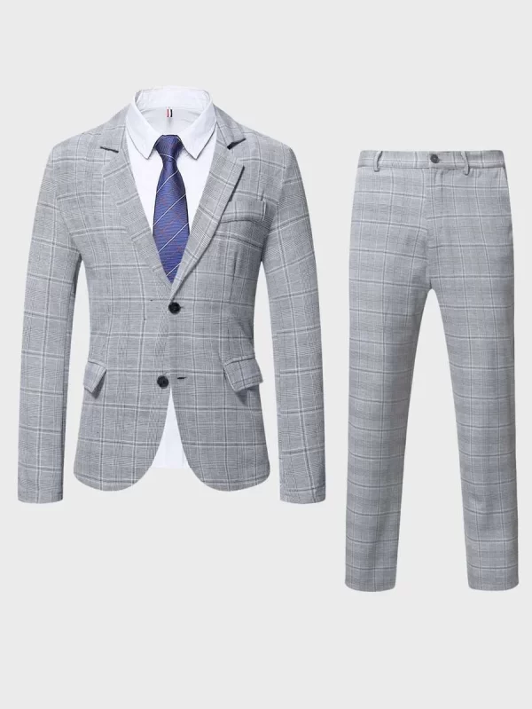 Plaid Lapel Collar Blazer & 1pc Suit Pants - Image 2