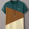 Colorblock Antler Embroidery Tee Without Necklace