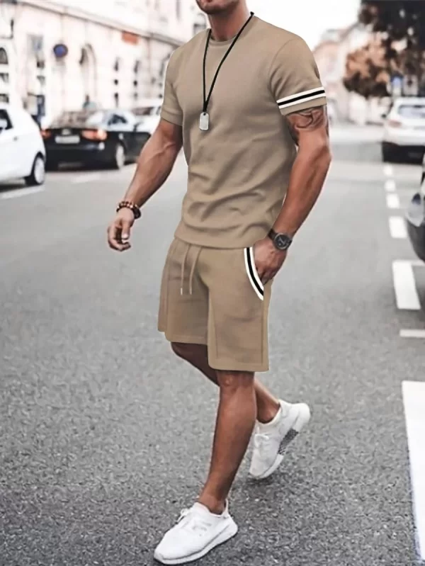 Contrast Tape Tee With Drawstring Waist Shorts