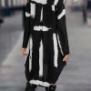 Brush Print High Low Hem Roll Up Sleeve Dress - Image 3