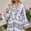 Geo Print Flounce Sleeve Smock Dress