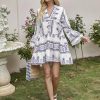 Geo Print Flounce Sleeve Smock Dress - Image 2