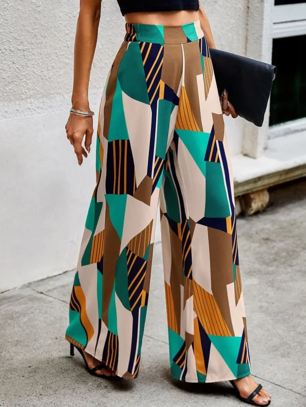 High Waist Geo Print Wide Leg Pants