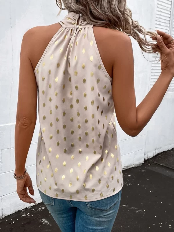 Gold Dot Print Crisscross Halter Blouse - Image 3