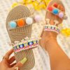 Geometric Pattern Pom Pom Decor Straw Slide Sandals