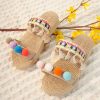 Geometric Pattern Pom Pom Decor Straw Slide Sandals - Image 3
