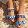 Flower & Pompom Decor Straw Slide Sandals