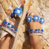 Flower & Pompom Decor Straw Slide Sandals - Image 3