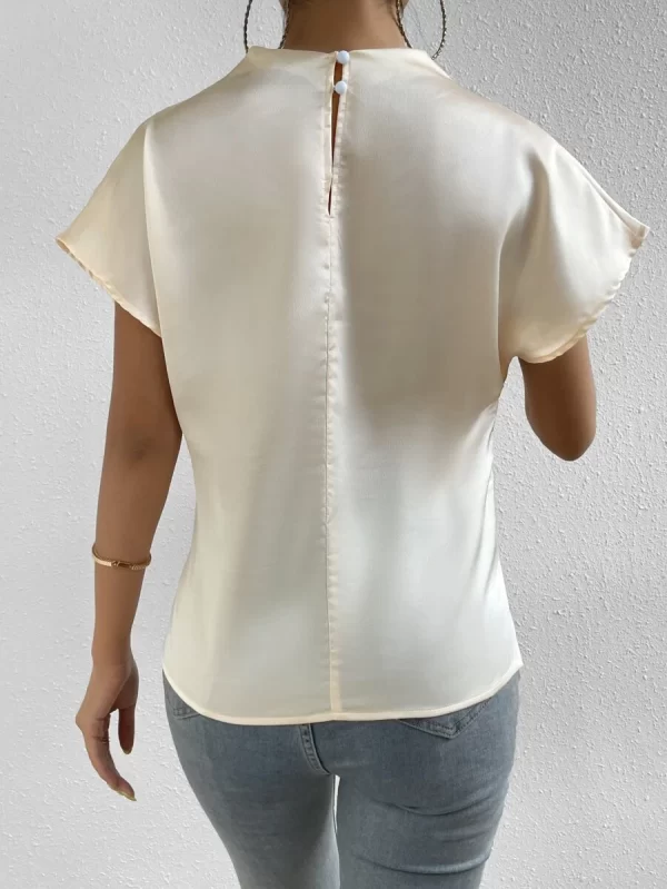Mock Neck Batwing Sleeve Satin Blouse - Image 3