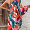 Geo Print One Shoulder Lantern Sleeve Asymmetrical Hem Dress - Image 3
