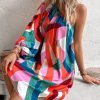 Geo Print One Shoulder Lantern Sleeve Asymmetrical Hem Dress - Image 2