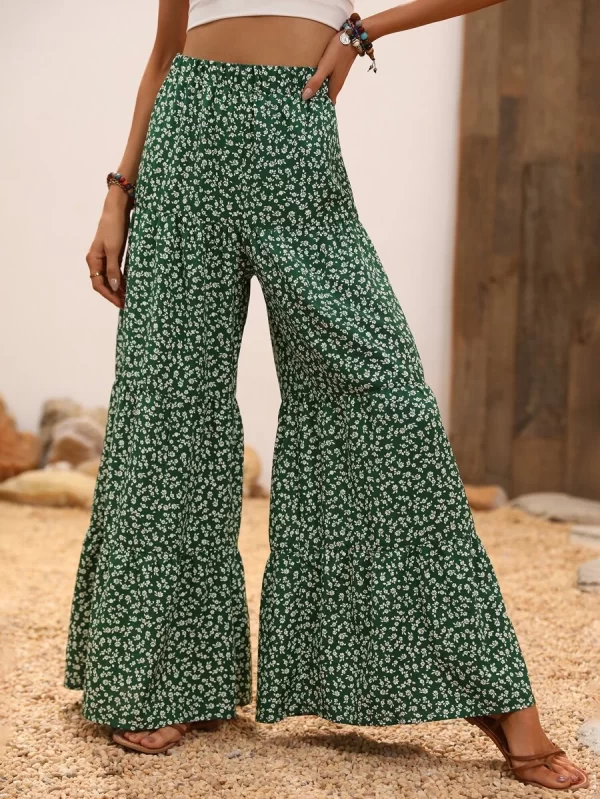 Ditsy Floral Ruffle Hem Wide Leg Pants - Image 2