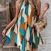 Geo Print Pleated Hem Halter Dress