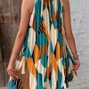 Geo Print Pleated Hem Halter Dress - Image 3