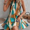 Geo Print Pleated Hem Halter Dress - Image 2